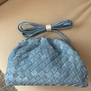 Denim Woven Mini Dumpling Pouch Bag